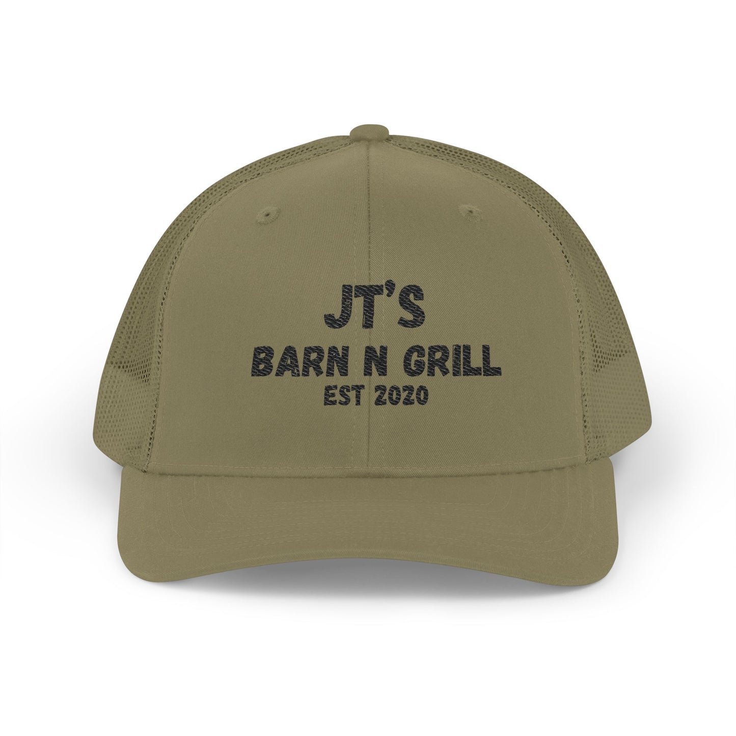 Embroidered Trucker Cap — "JT's Barn N Grill EST 2020" Mesh Snapback