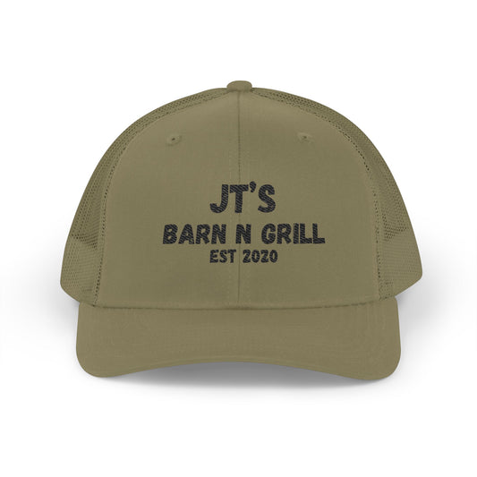 Embroidered Trucker Cap — "JT's Barn N Grill EST 2020" Mesh Snapback